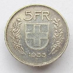 Швейцария 5 франков 1933 В