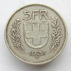Švýcarsko 5 franků 1931 B