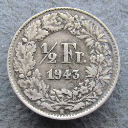 Švýcarsko 1/2 frank 1943 B
