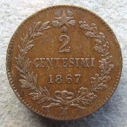 Italien 2 centesimo 1867 M