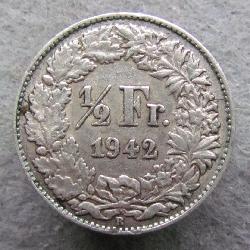 Švýcarsko 1/2 frank 1942 B