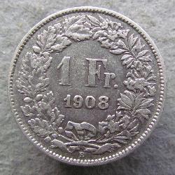 Швейцария 1 франк 1908 B