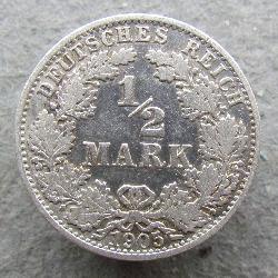 Германия 1/2 марка 1905 A