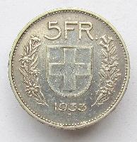 Švýcarsko 5 franků 1933 B