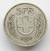 Швейцария 5 франков 1931 В