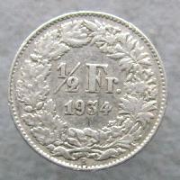 Švýcarsko 1/2 frank 1934 B