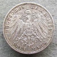 Württemberg 3 Mark 1909 F
