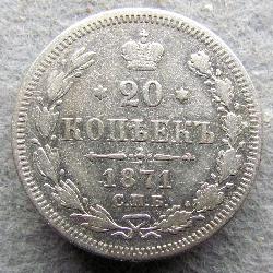 Russland 20 Kopeken 1871 SPB-HI