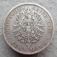 Württemberg 5 Mark 1876 F