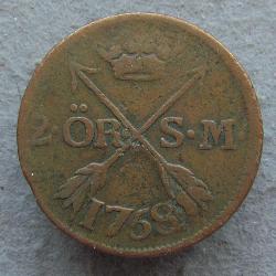 Schweden 2 ore 1758 SM