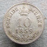 Rakousko-Uhersko 10 kreuzer 1859 V