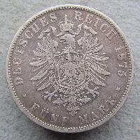 Württemberg 5 Mark 1875 F