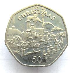 Insel Man 50 Penny 1984 Weihnachten