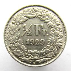 Švýcarsko 1/2 frank 1929 B