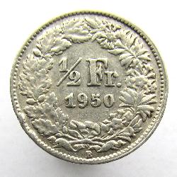 Švýcarsko 1/2 frank 1950 B