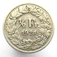 Швейцария 1/2 франка 1921 B