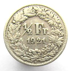 Švýcarsko 1/2 frank 1921 B