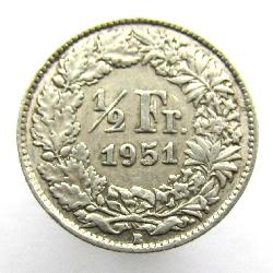 Schweiz 1/2 Franken 1951 B