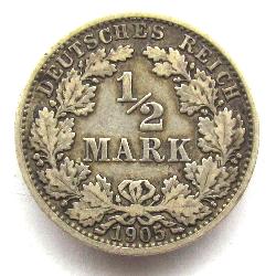 Německo 1/2 marky 1905 A