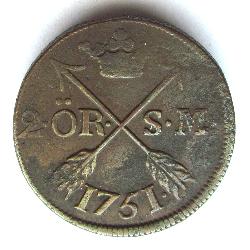 Švédsko 2 ore 1751 SM